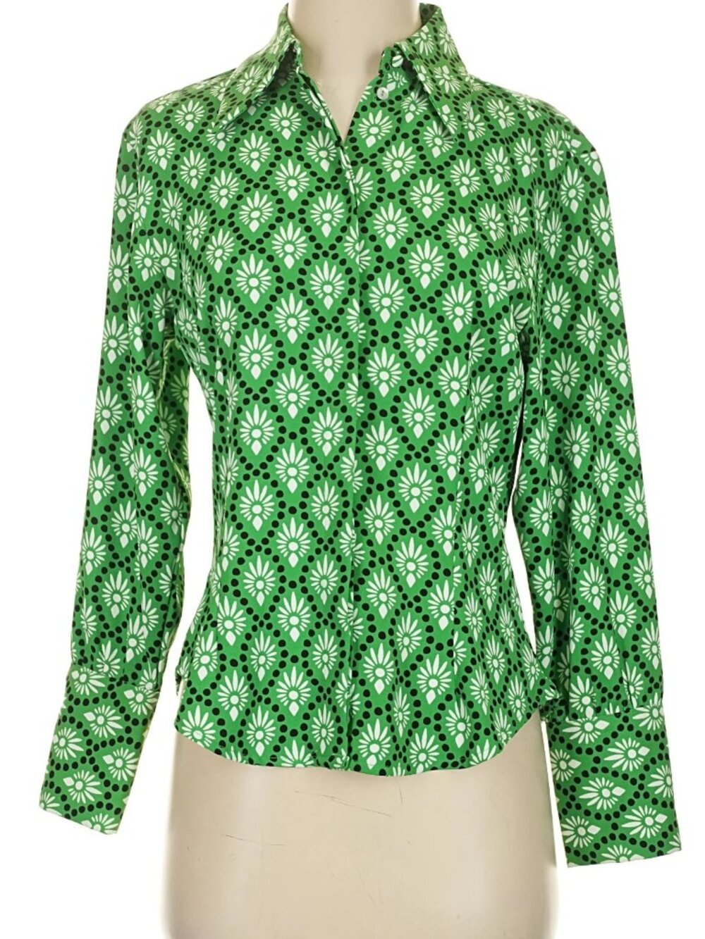 Zara medallion print green white button down shirt blouse top